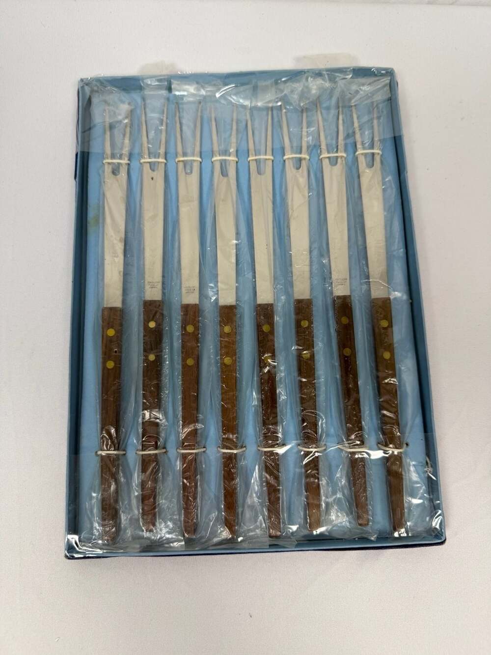 Puralum Vintage Set of 8 Stainless Steel Fondue Forks with Wood Handles